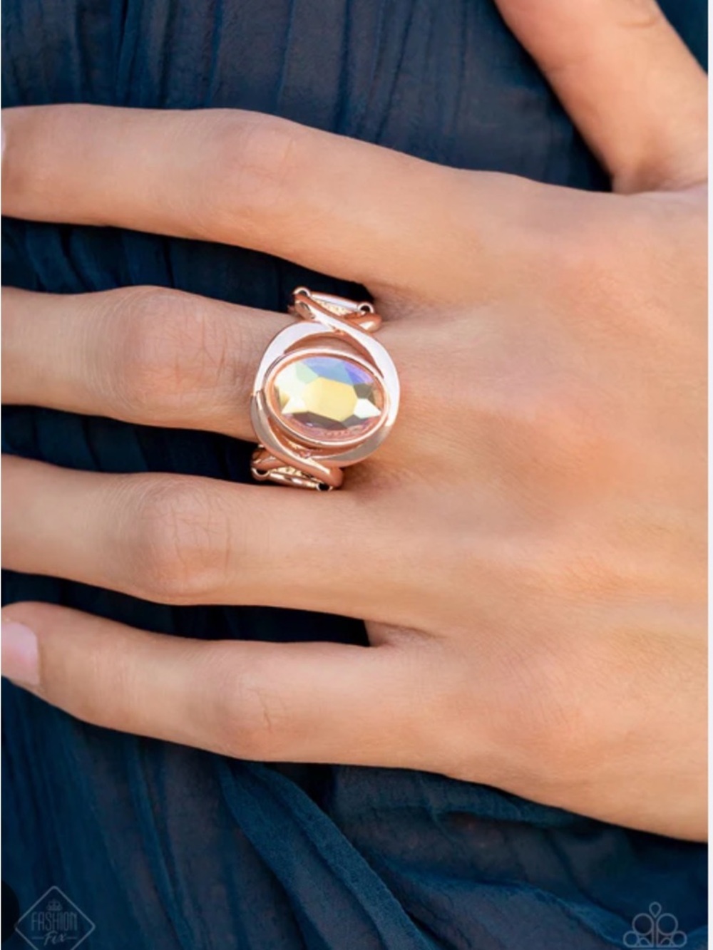 Rose Gold Statement Ring with Iridescent Crystal